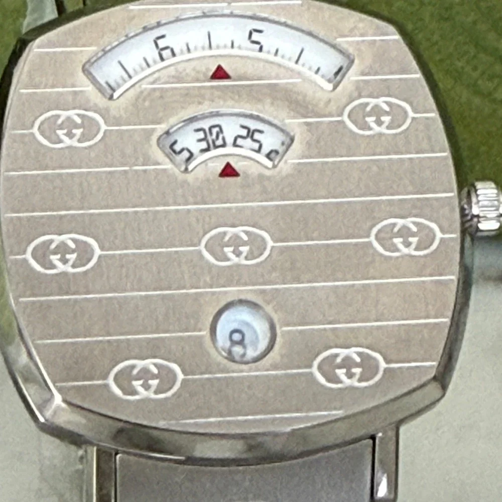 Gucci Grip Watch YA157401 Stainless Steel Silver Logo Engraved Swiss Made 38mm